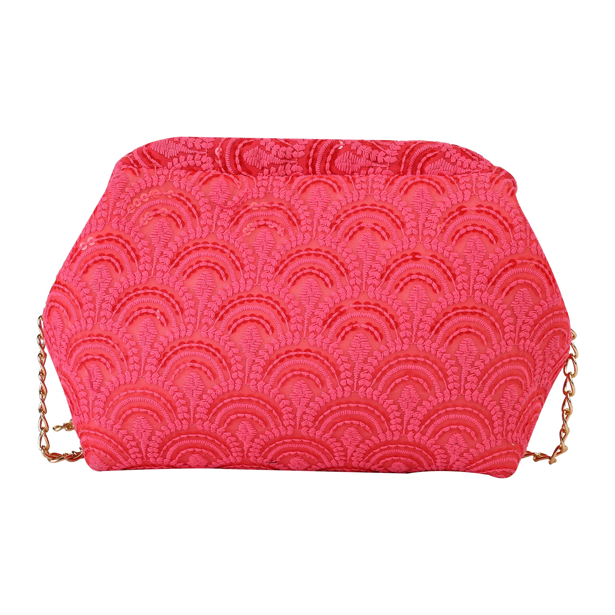 Floral Pleated Chain Clutch Bag for Women | red color Party Clutch