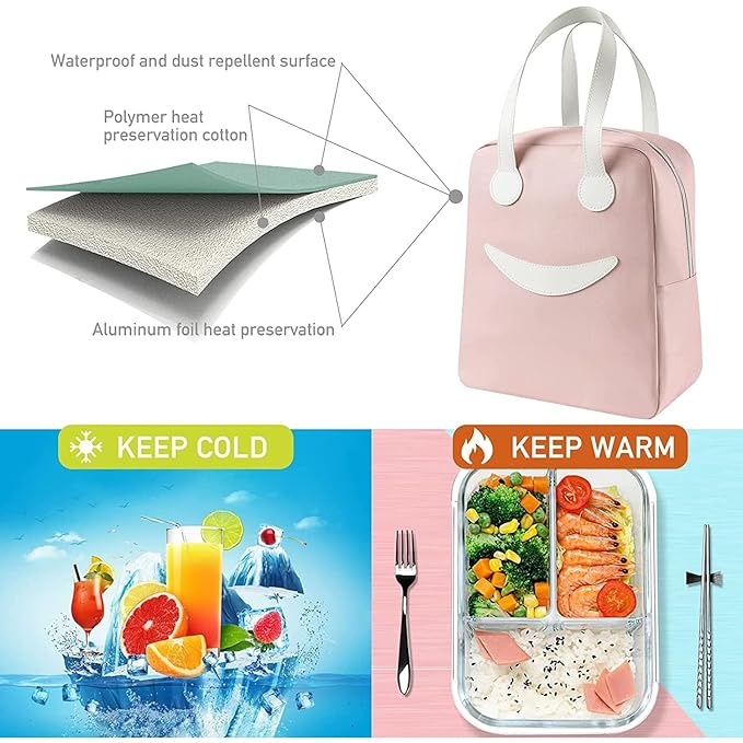 Ensac Smiley Insulated Lunch Bag - Cute & Modern Lunch Tote for Adults