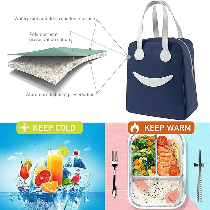 Ensac Smiley Insulated Lunch Bag - Cute & Modern Lunch Tote for Adults