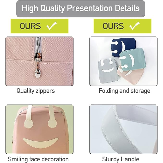 Ensac Smiley Insulated Lunch Bag - Cute & Modern Lunch Tote for Adults