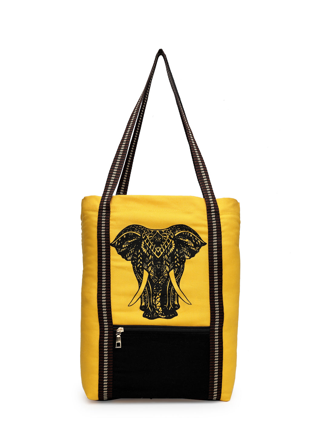 Ensac Tote Bag for Women | Ethnic Elephant Design, Spacious with Zip Pocket Front