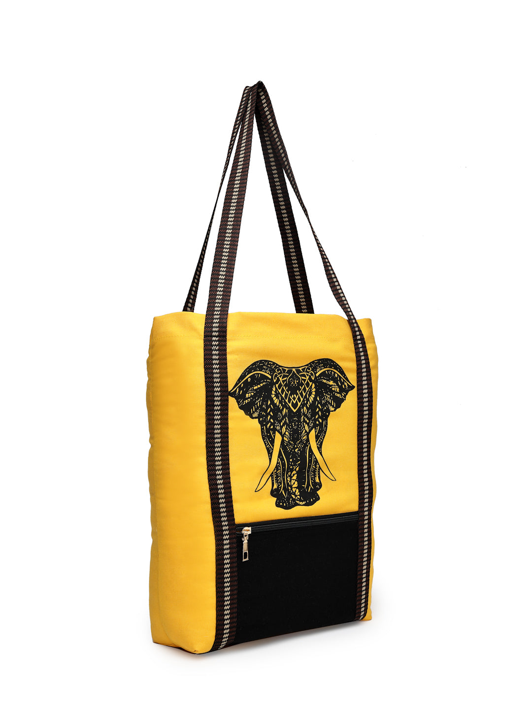 Ensac Tote Bag for Women | Ethnic Elephant Design, Spacious with Zip Pocket Front