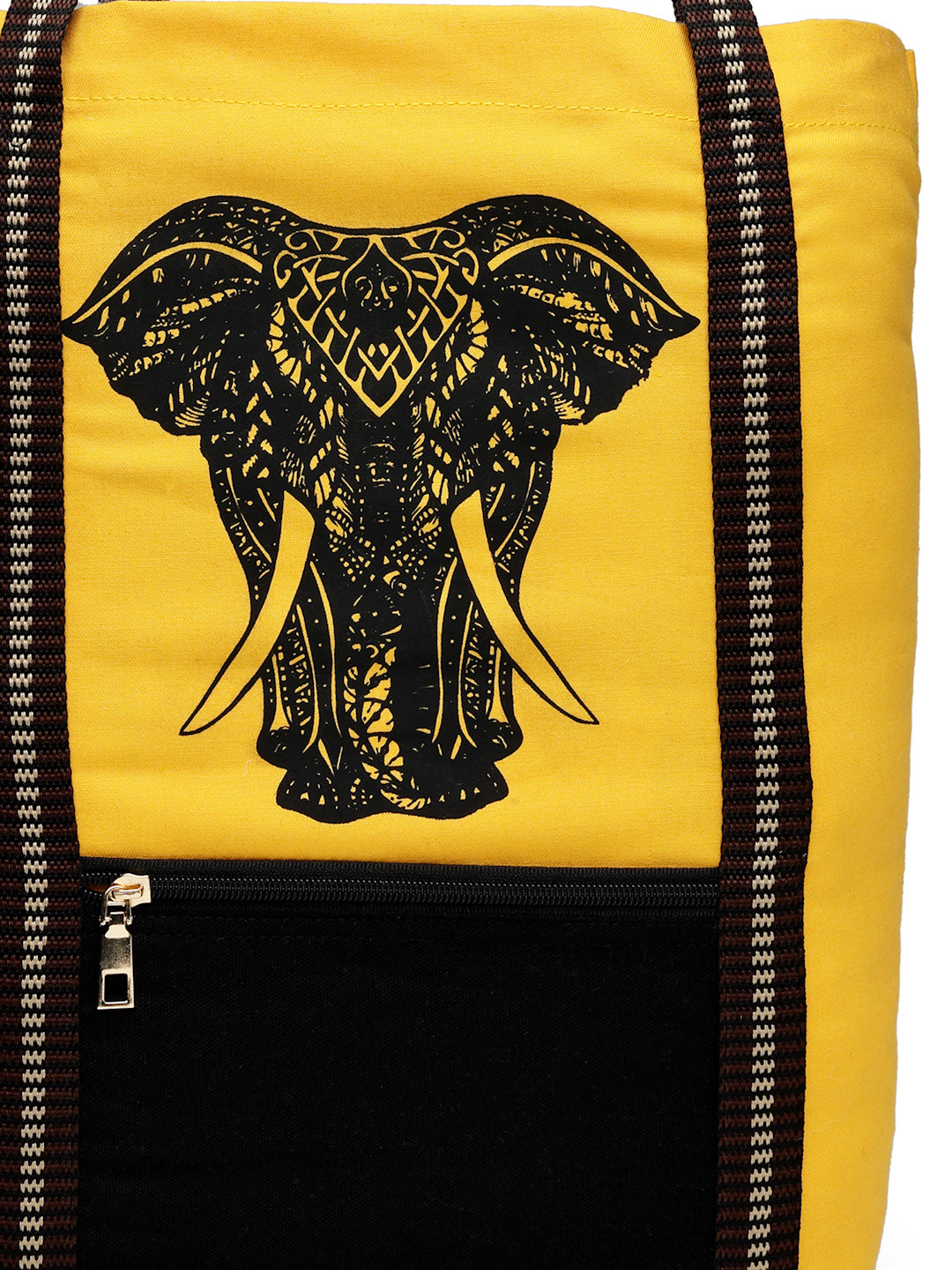 Ensac Tote Bag for Women | Ethnic Elephant Design, Spacious with Zip Pocket Front