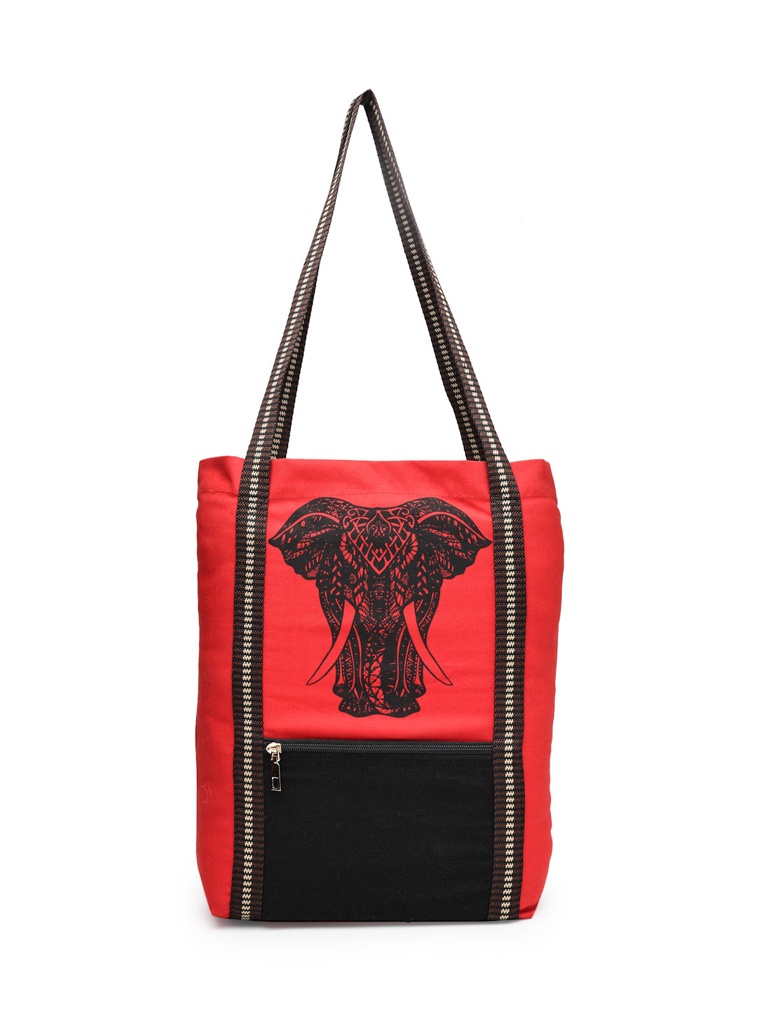 Ensac Tote Bag for Women | Ethnic Elephant Design, Spacious with Zip Pocket Front