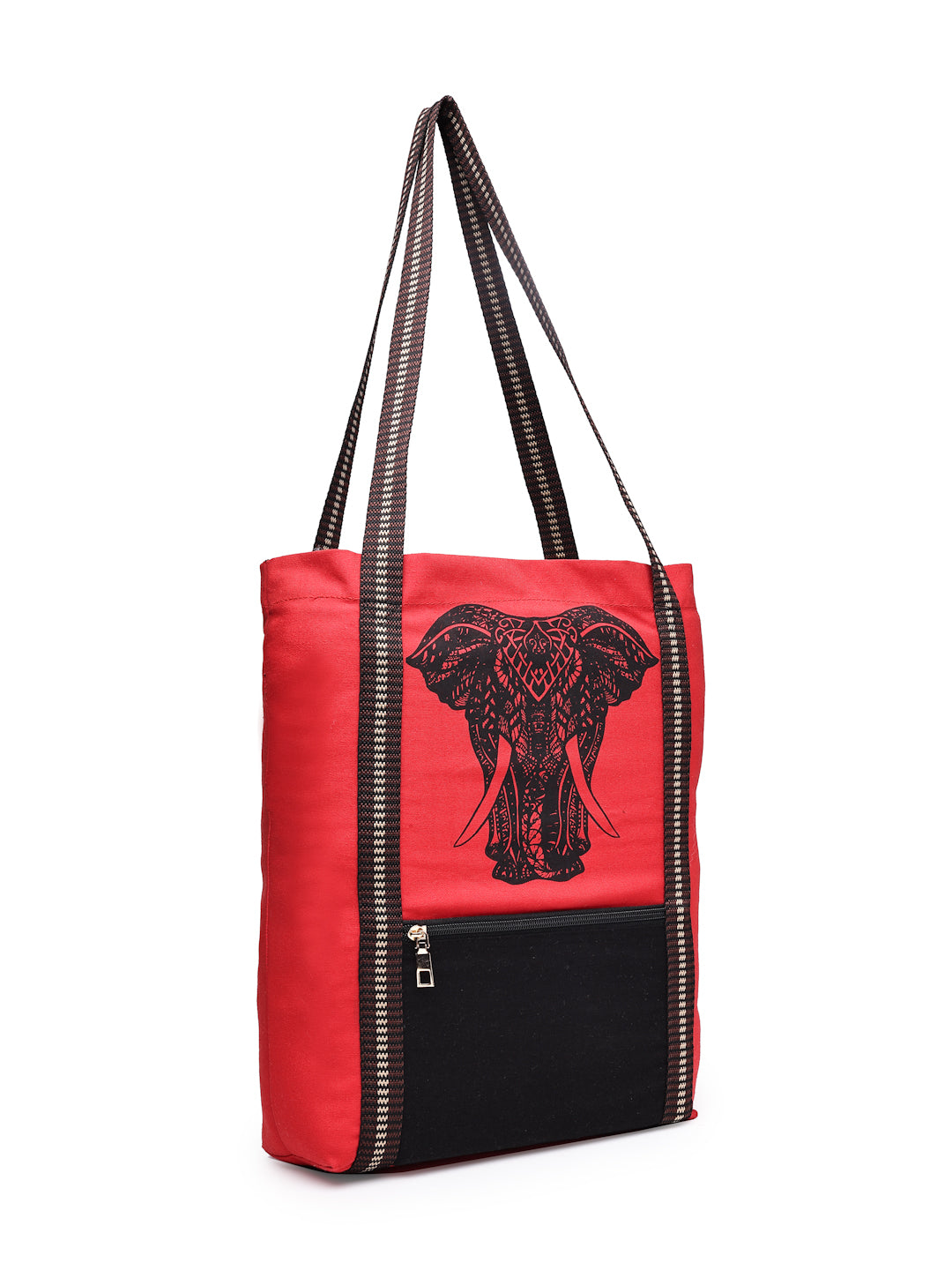 Ensac Tote Bag for Women | Ethnic Elephant Design, Spacious with Zip Pocket Front