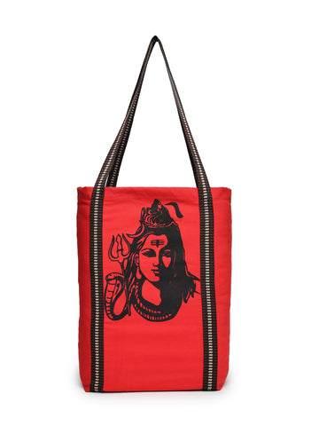 Ensac Stylish Canvas Shoulder Bag for Women | Lord Shiva Print Mahadev Bhakti Bag for Sawan, Shivratri, and Pilgrimage Tote for Daily Use