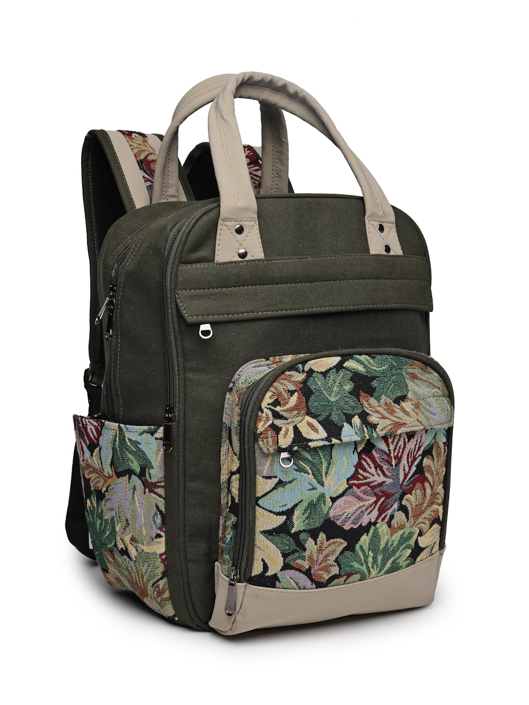 Ensac Women’s Trendy Floral Backpack | Elegant Jacquard Look with Smart Storage BACKPACK-CANVAS-FLORALGREEN-1