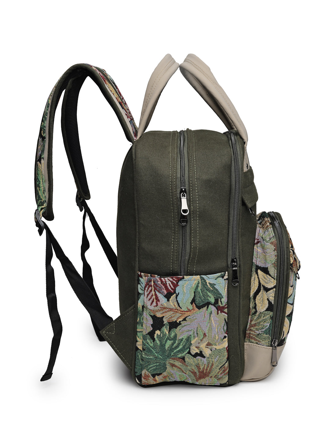 Ensac Women’s Trendy Floral Backpack | Elegant Jacquard Look with Smart Storage BACKPACK-CANVAS-FLORALGREEN-1