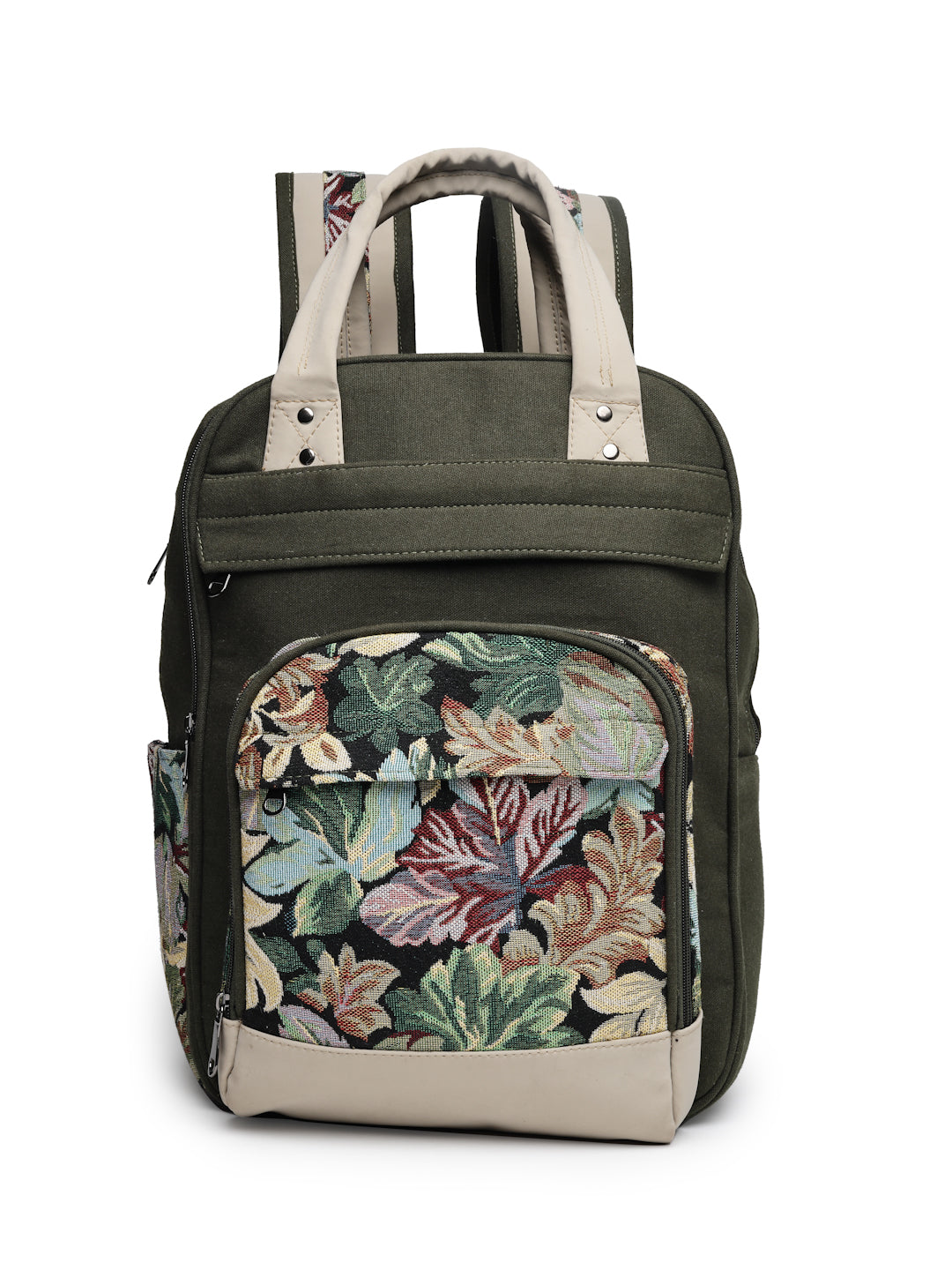 Ensac Women’s Trendy Floral Backpack | Elegant Jacquard Look with Smart Storage BACKPACK-CANVAS-FLORALGREEN-1