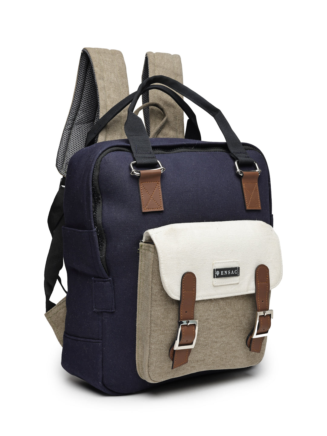 Ensac Women’s Trendy Floral Backpack | Elegant Jacquard Look with Smart Storage BACKPACK-CANVAS-POCKET-BLUEWHT