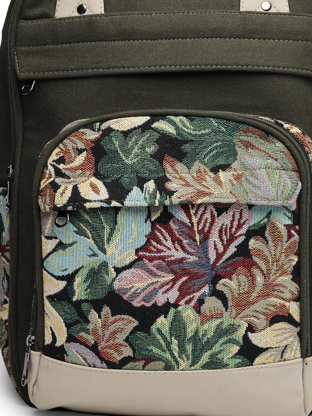 Ensac Women’s Trendy Floral Backpack | Elegant Jacquard Look with Smart Storage BACKPACK-CANVAS-FLORALGREEN-1