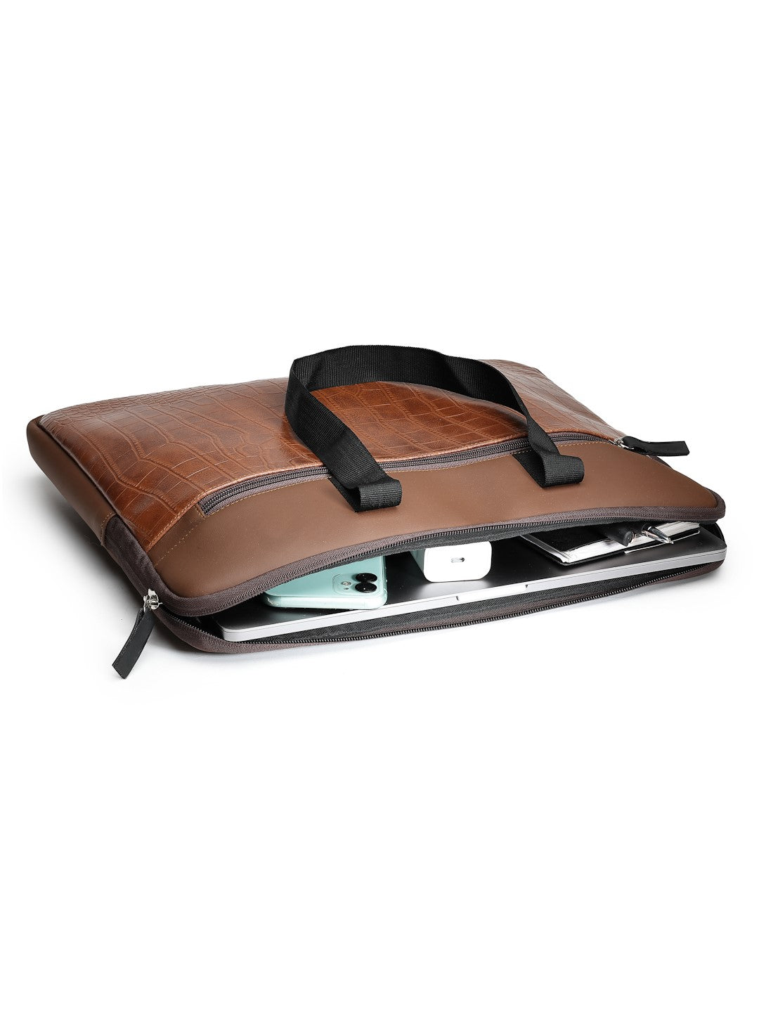 Ensac Brown Crocodile Sleeve Laptop Bag | Stylish Office & Travel Bag