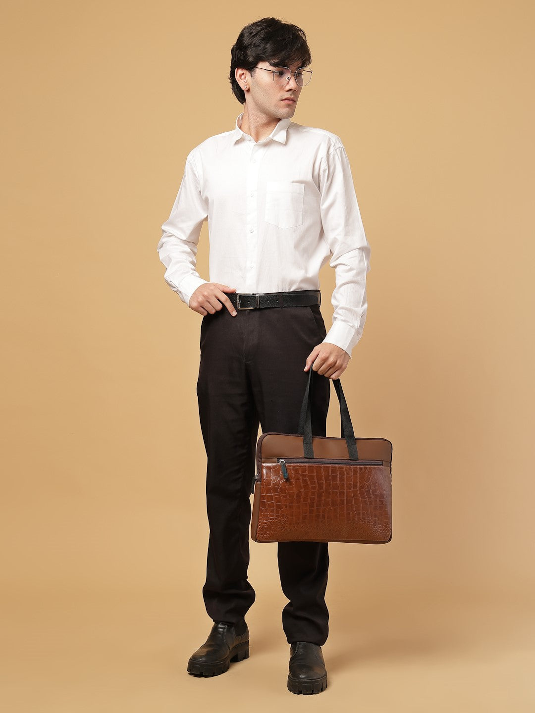 Ensac Brown Crocodile Sleeve Laptop Bag | Stylish Office & Travel Bag