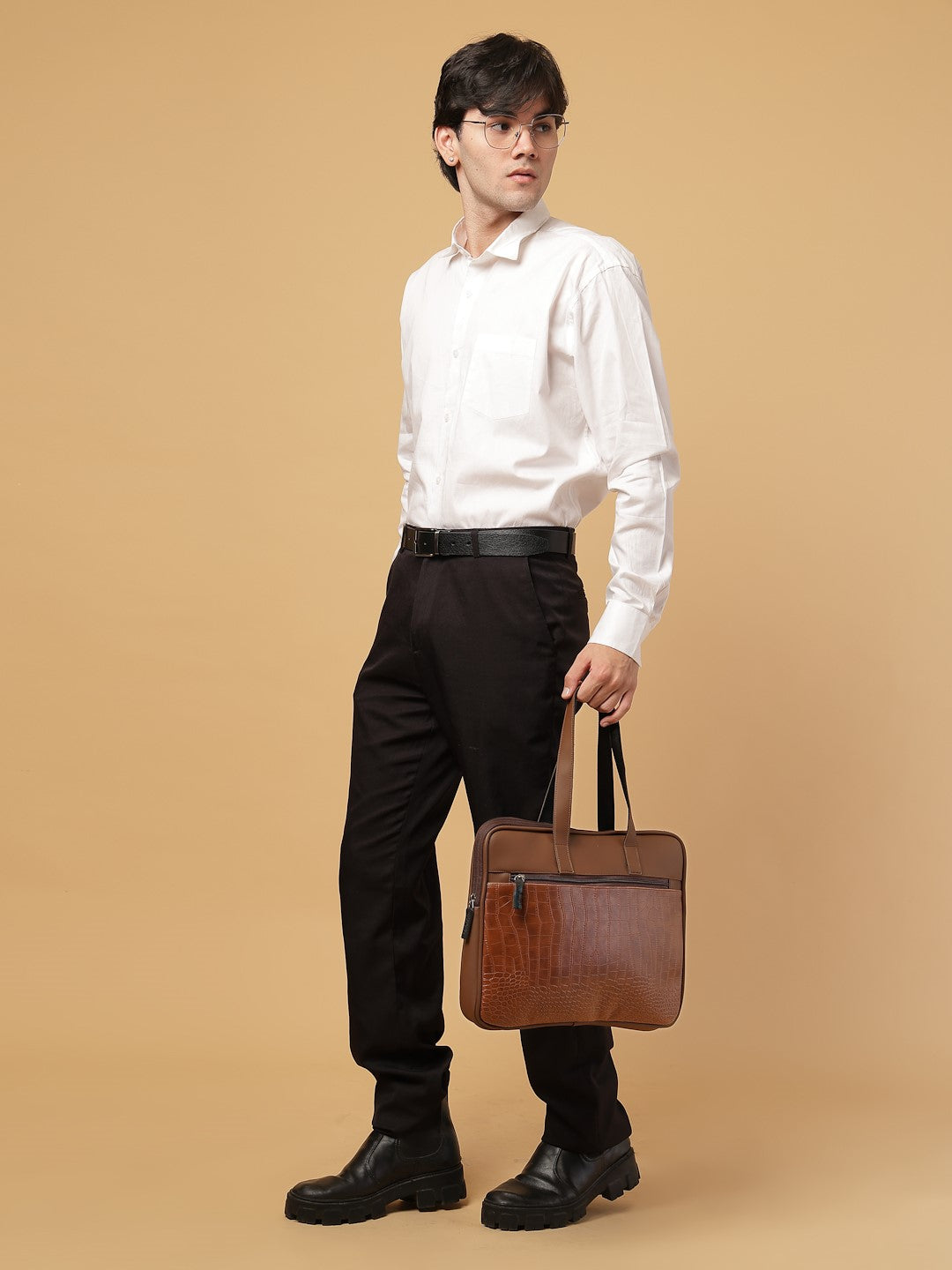 Ensac Brown Crocodile Sleeve Laptop Bag | Stylish Office & Travel Bag