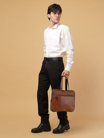 Ensac Brown Crocodile Sleeve Laptop Bag | Stylish Office & Travel Bag