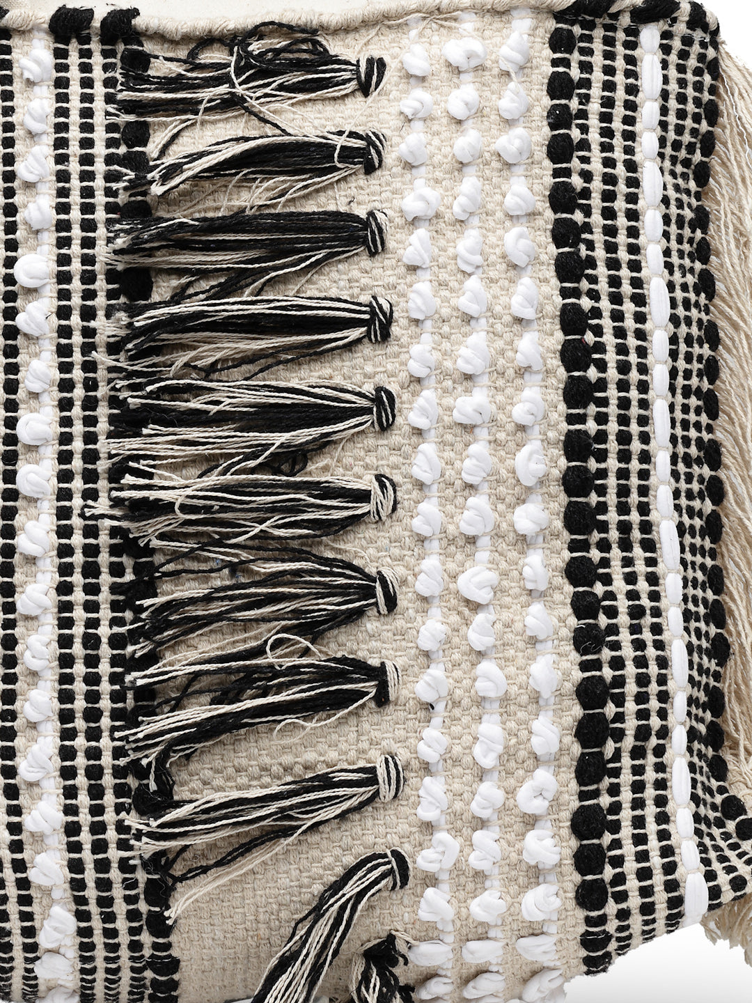 Ensac Boho Tote Bag for Women | Woven Texture with Fringe & Striped Design