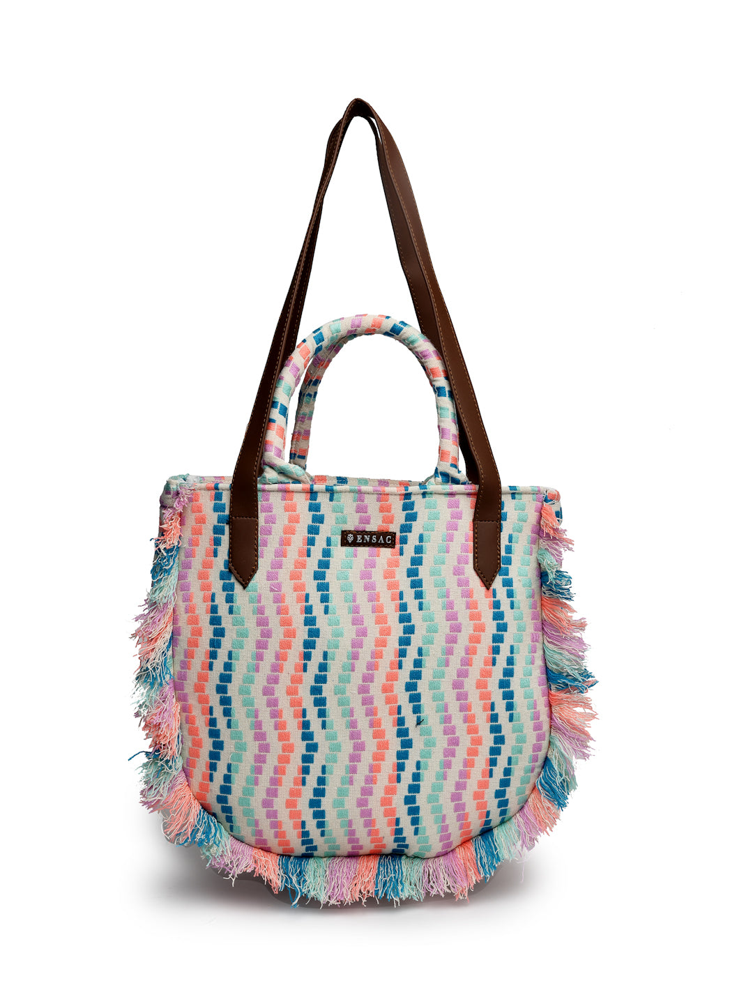Ensac Women's Fringed Canvas Bag | Boho Vibes Multicolor Shoulder & Tote Style
