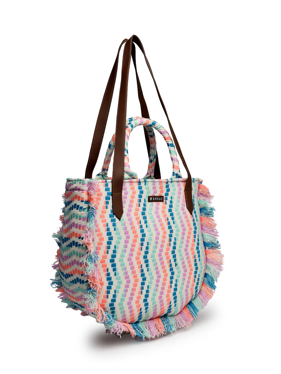 Ensac Women's Fringed Canvas Bag | Boho Vibes Multicolor Shoulder & Tote Style