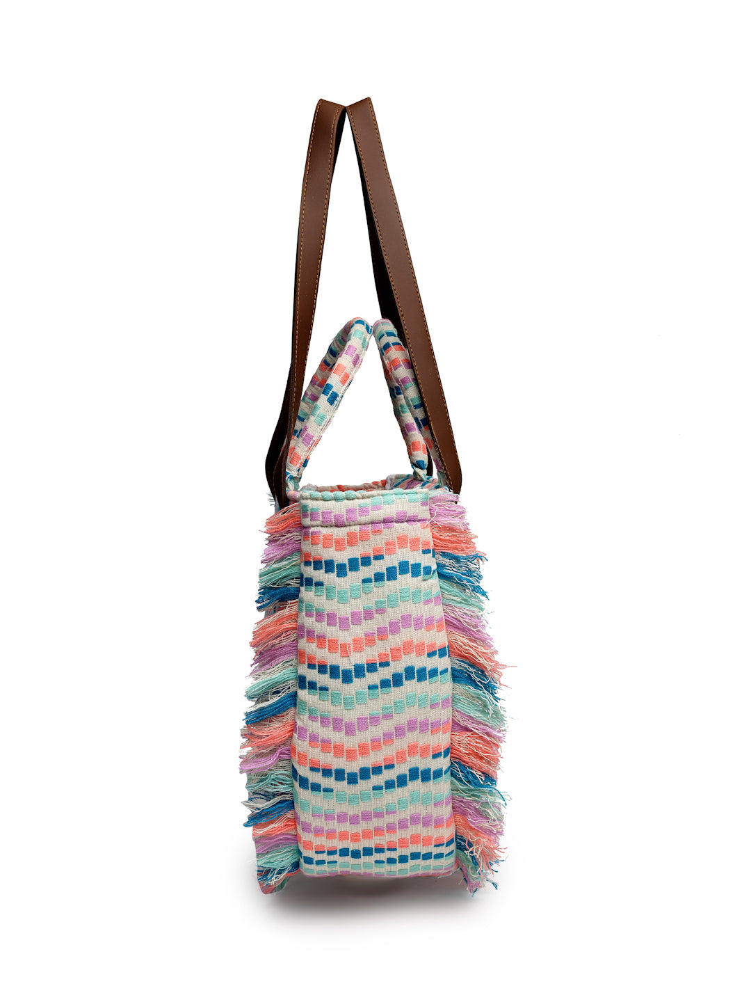 Ensac Women's Fringed Canvas Bag | Boho Vibes Multicolor Shoulder & Tote Style