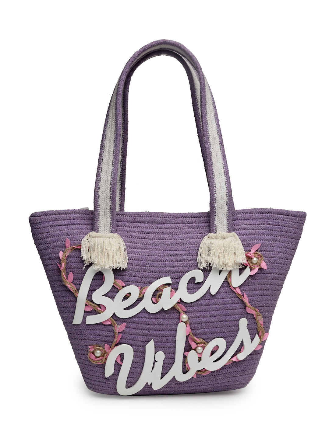 Ensac Women’s Beach Vibes Tote Bag | Stylish Summer Handbag for Travel & Outing-JUTEROPE-TOTE-BEACHVIBES-PURPLE-1