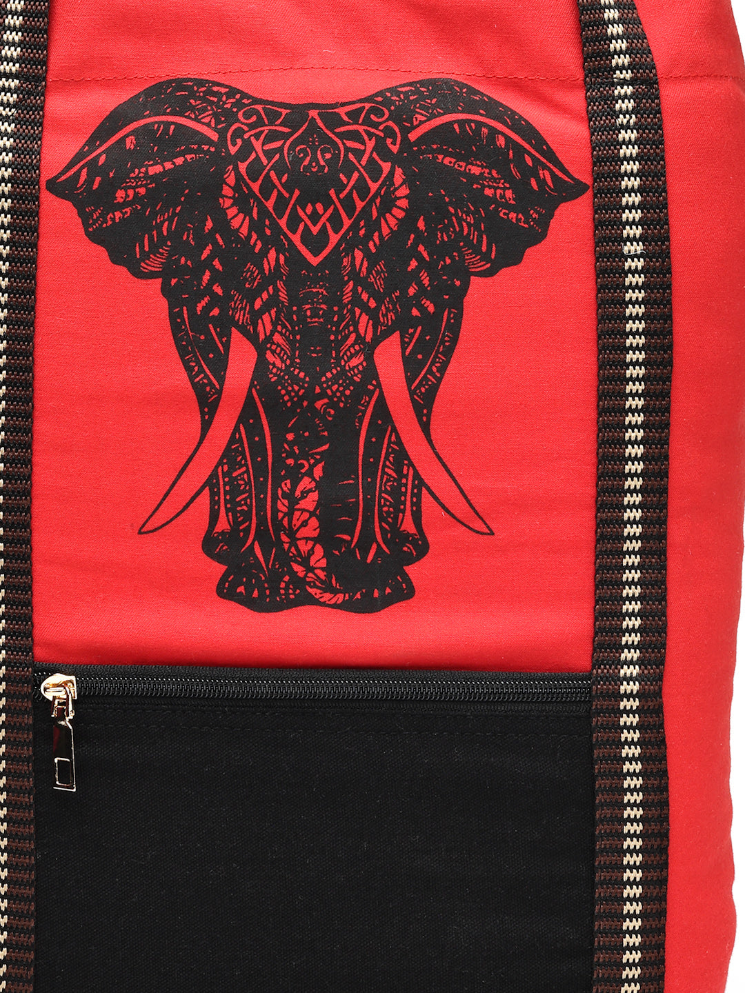 Ensac Tote Bag for Women | Ethnic Elephant Design, Spacious with Zip Pocket Front