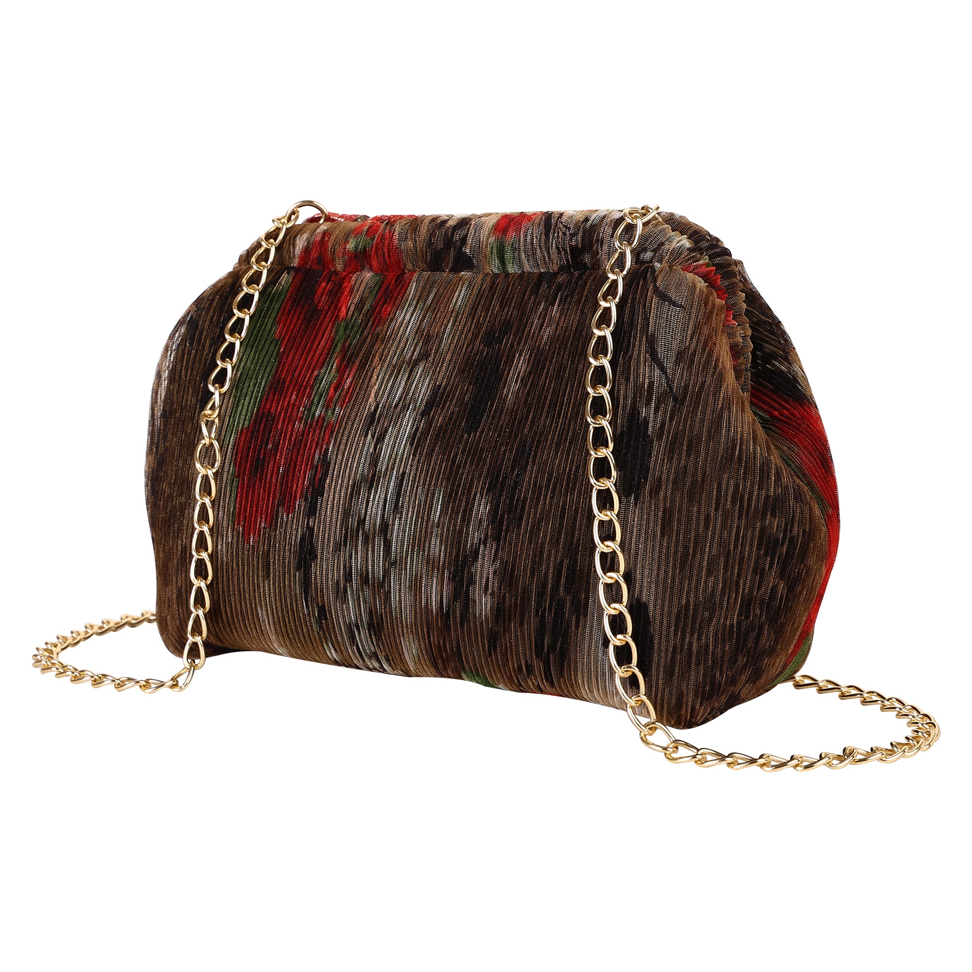 Floral Pleated Chain Clutch Bag for Women | red color Party Clutch