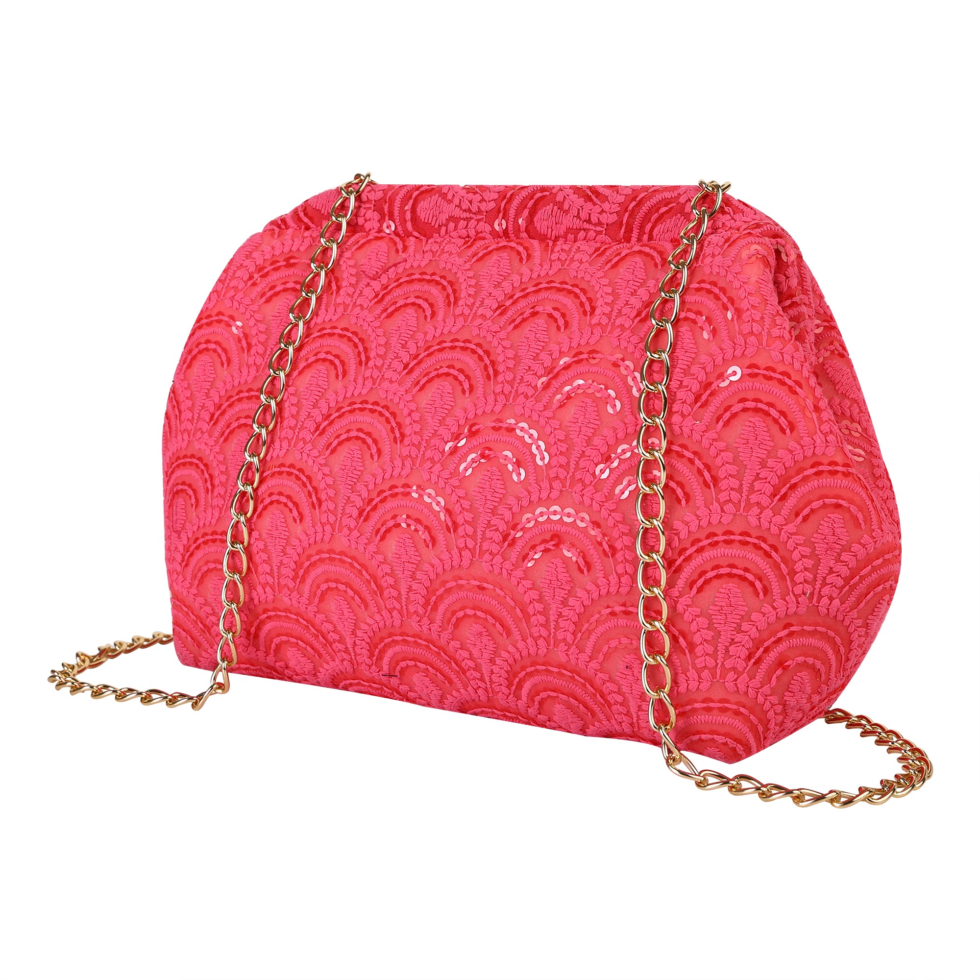 Floral Pleated Chain Clutch Bag for Women | red color Party Clutch