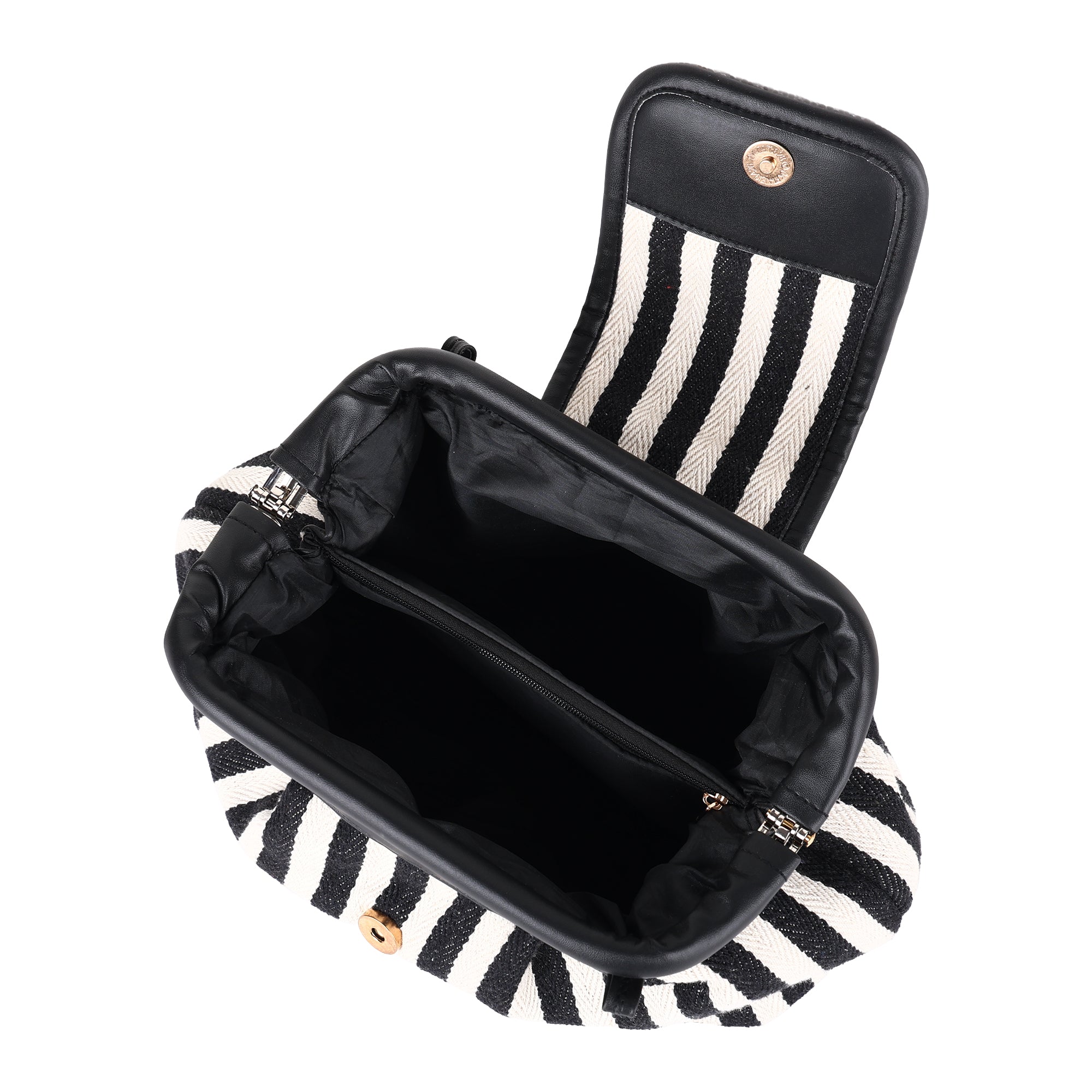 ENSAC Striped Clutch Sling Bag – Black & White  Crossbody with Flap
