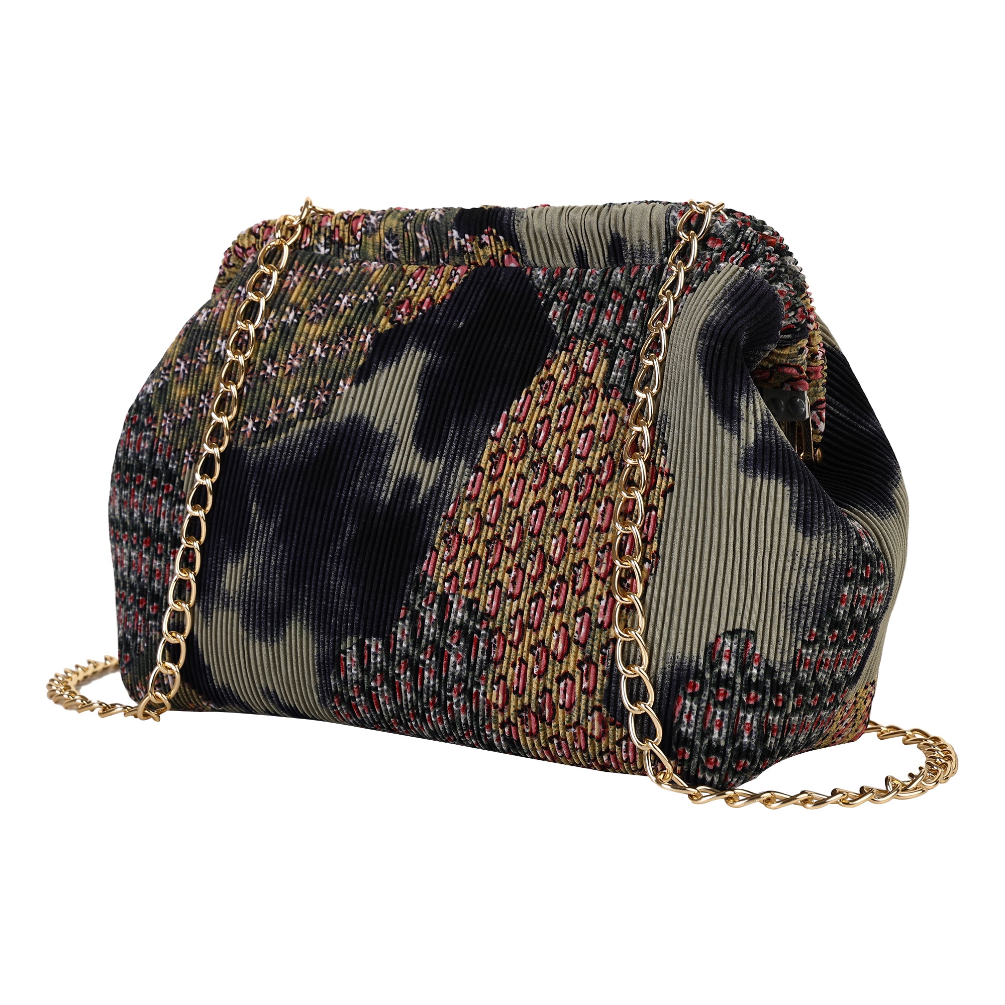 Floral Pleated Chain Clutch Bag for Women | red color Party Clutch