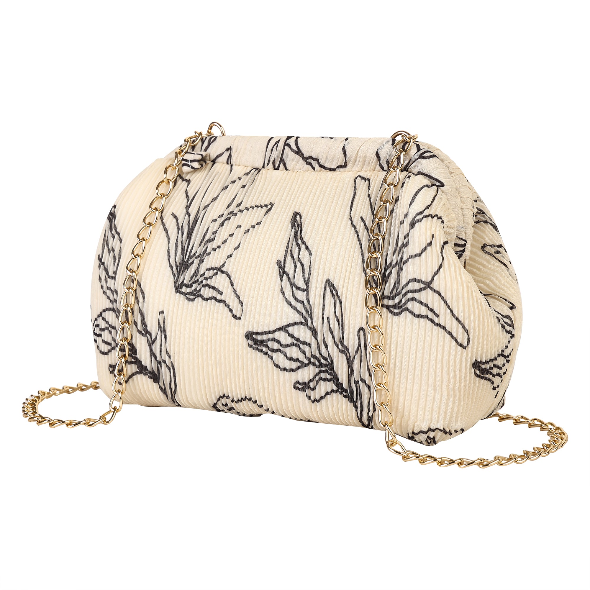 Floral Pleated Chain Clutch Bag for Women | red color Party Clutch