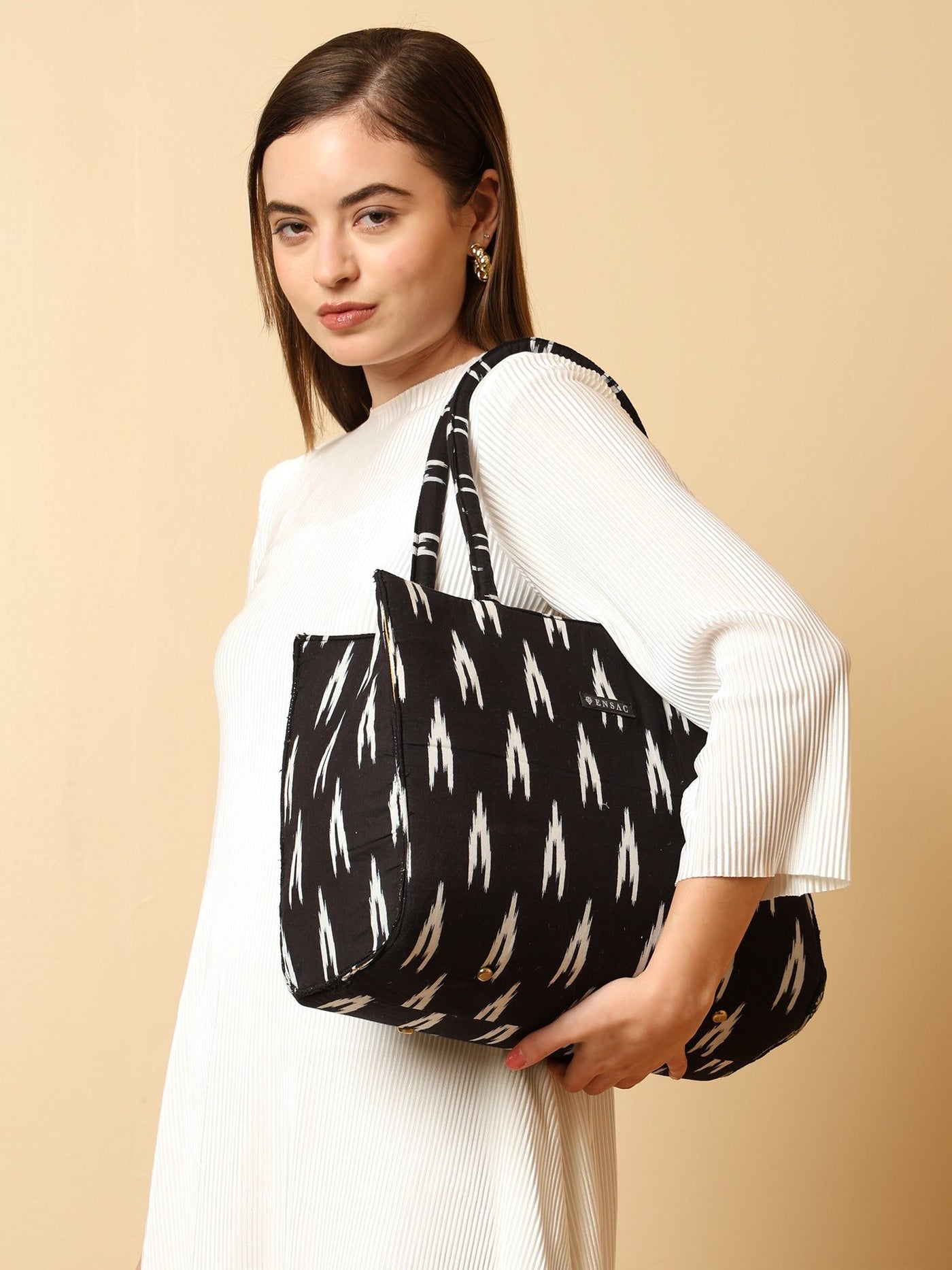 ENSAC Small Black Printed Tote Bag | Stylish Daily Tote ensacworld