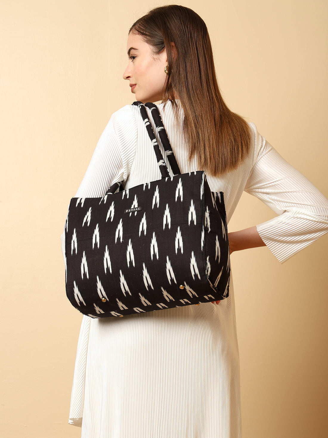 ENSAC Black Shadow Small Printed Tote Bag – Compact, Stylish & Everyday Use