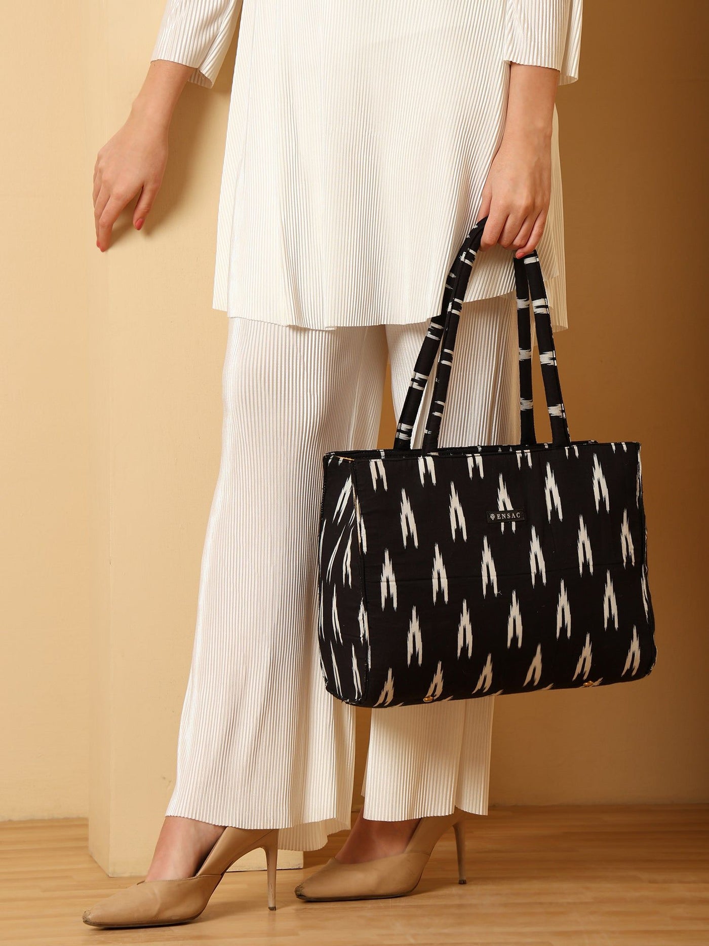 ENSAC Small Black Printed Tote Bag | Stylish Daily Tote ensacworld