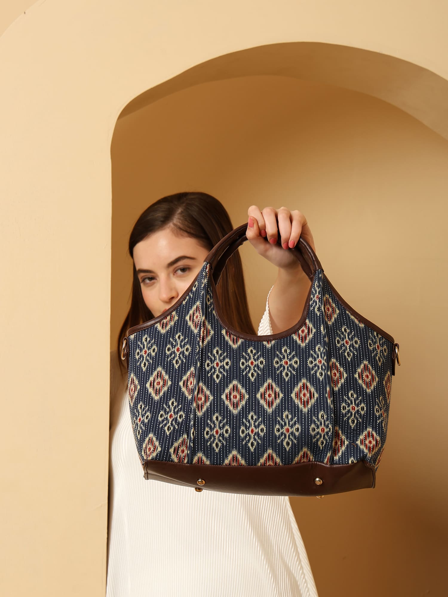 ENSAC Hobo-Style Sling Bag – Blue Ikkat Print