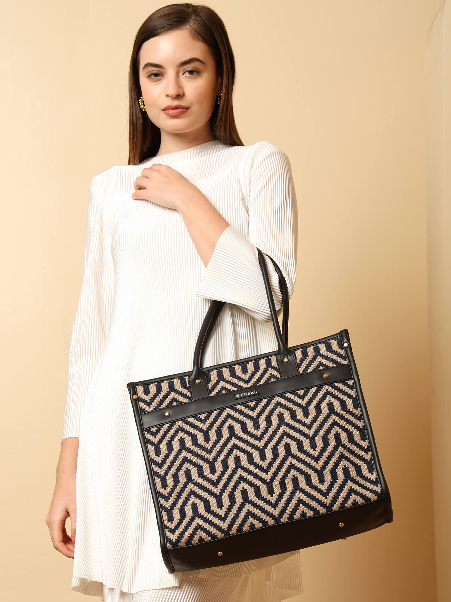 ENSAC BossLady Maze Beige Tote Bag – Elegant, Spacious & Everyday Friendly