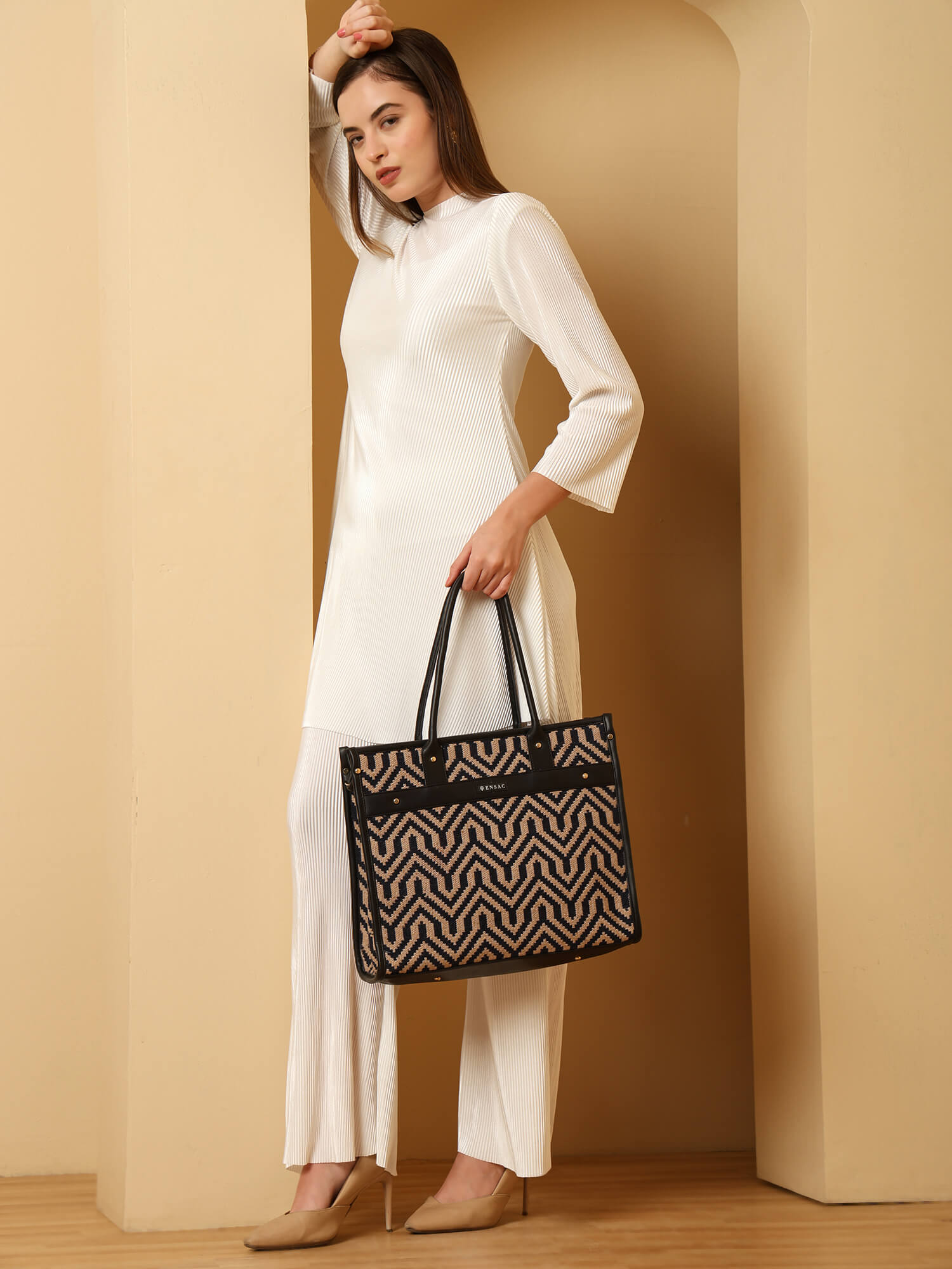 ENSAC BossLady Maze Beige Tote Bag – Elegant, Spacious & Everyday Friendly