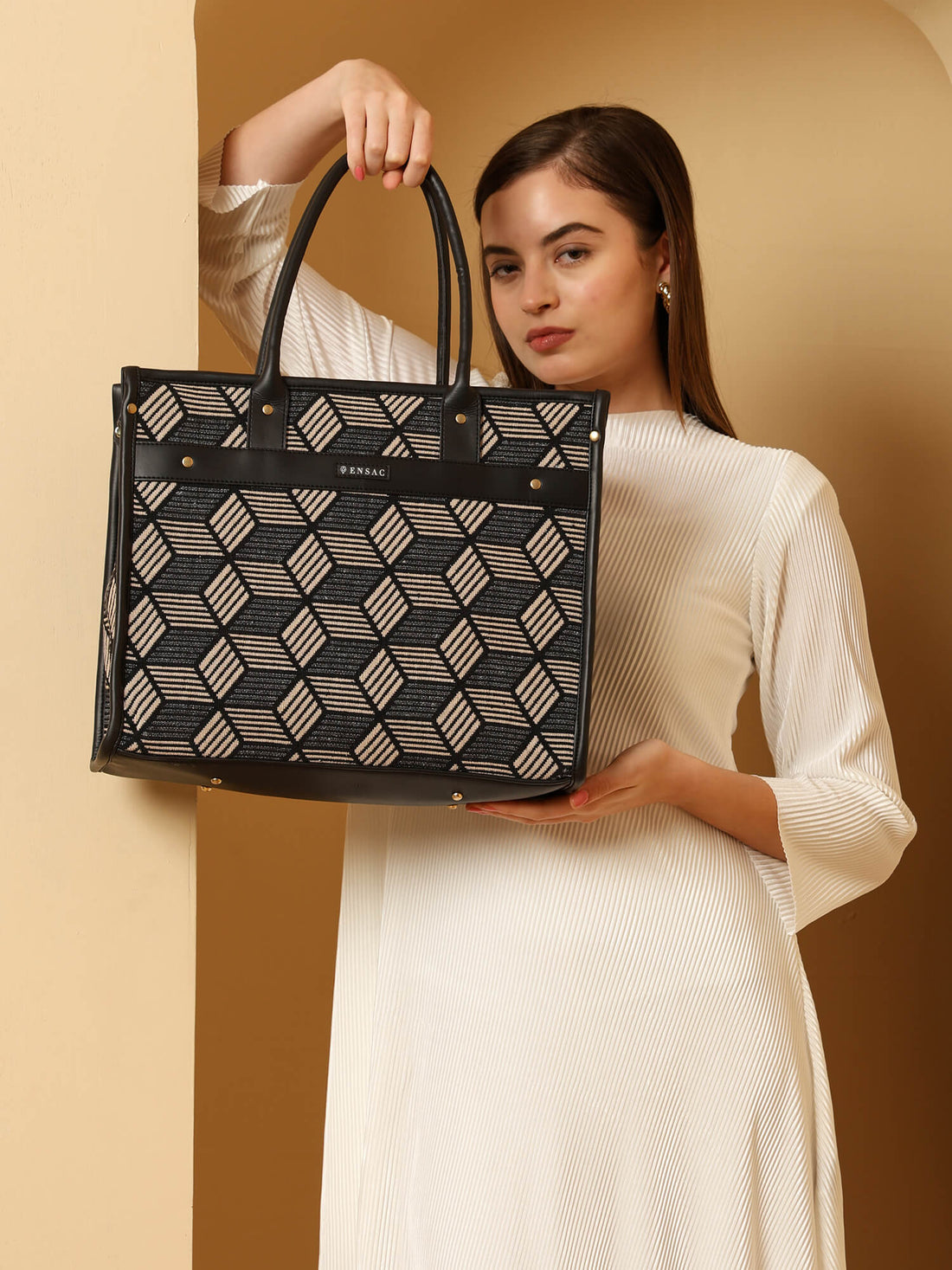 ENSAC BossLady Black Diamond Printed Tote Bag – Stylish & Spacious Everyday Tote