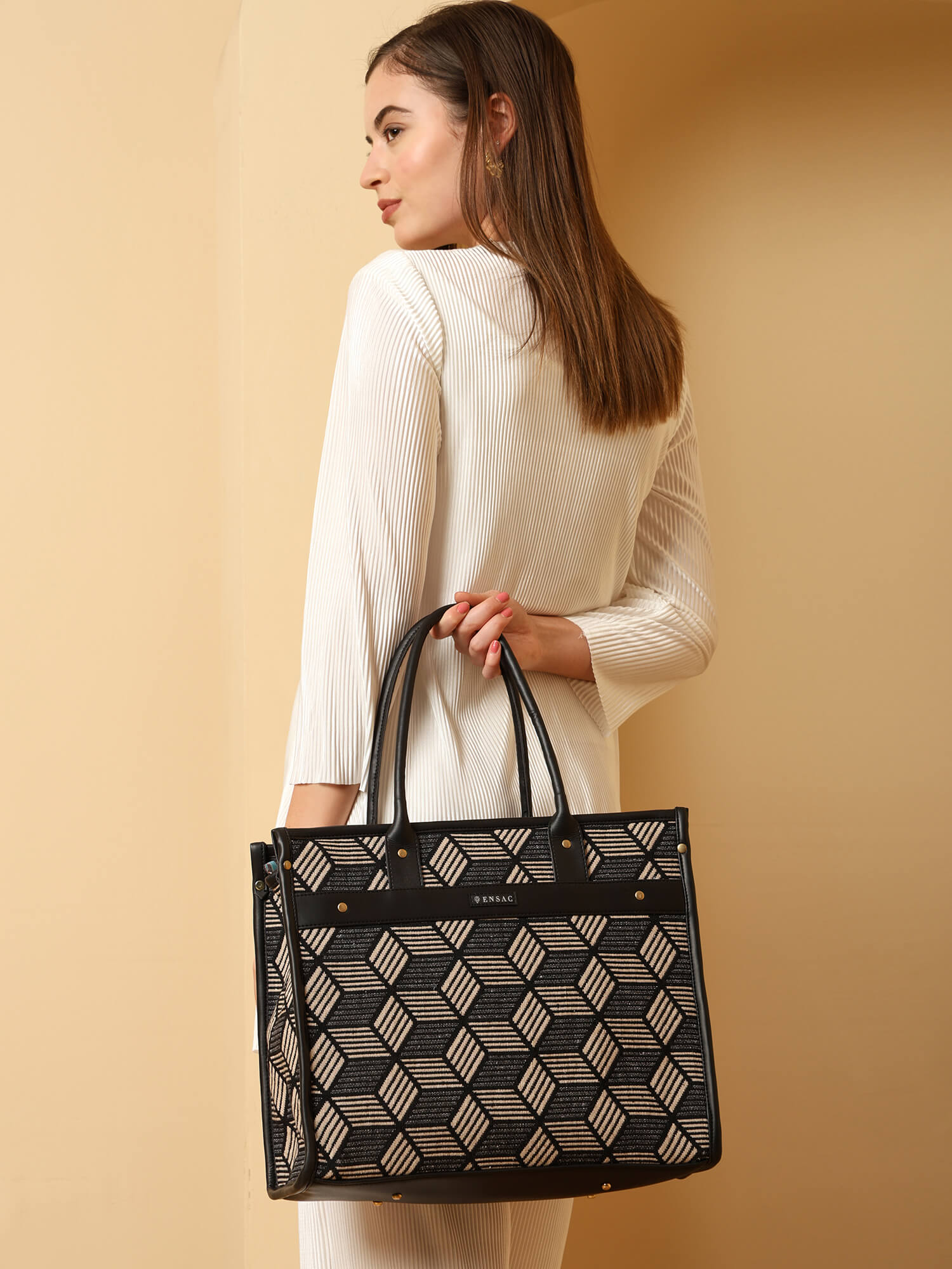 ENSAC BossLady Black Diamond Printed Tote Bag – Stylish & Spacious Everyday Tote