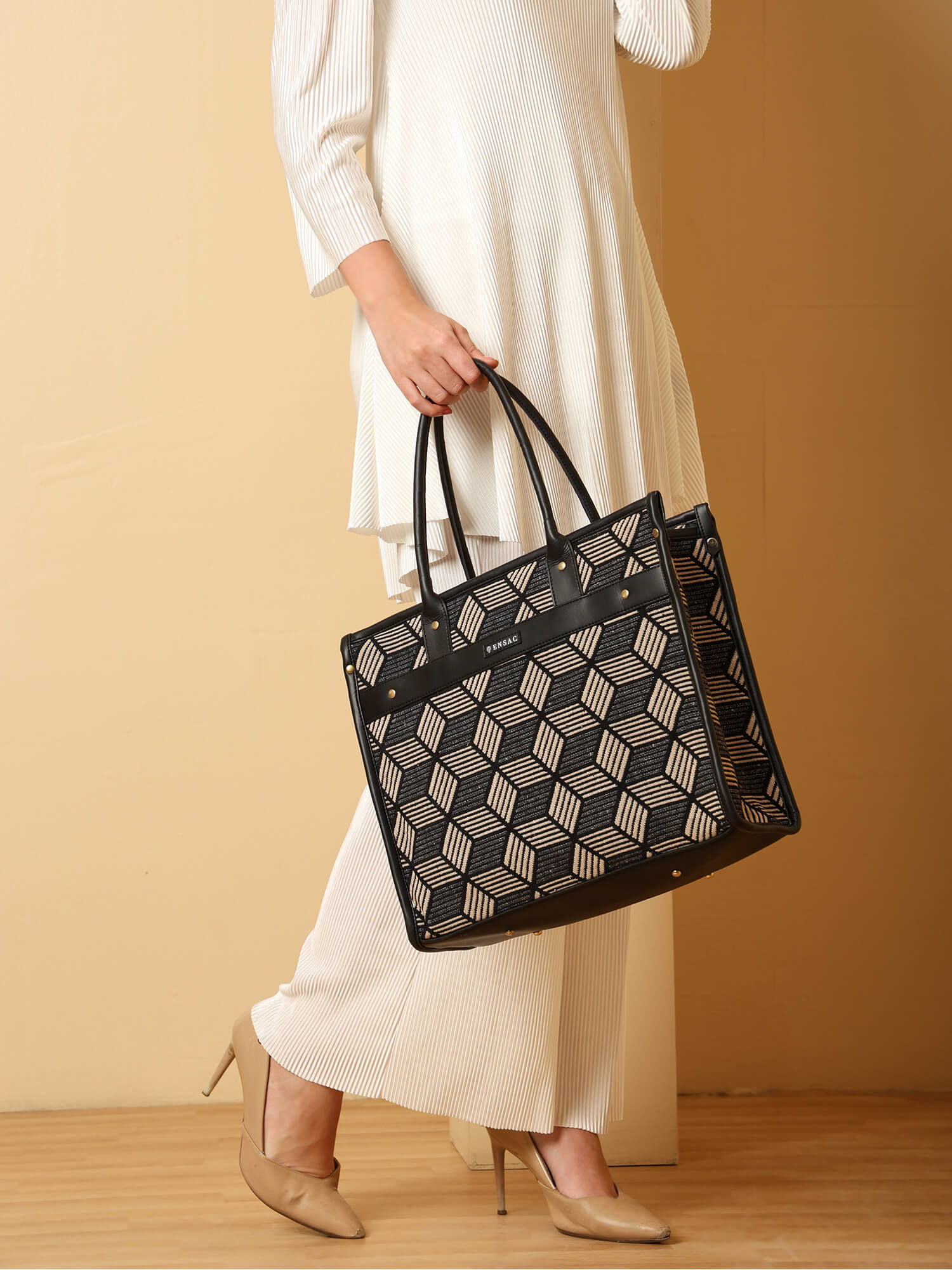 ENSAC BossLady Black Diamond Printed Tote Bag – Stylish & Spacious Everyday Tote