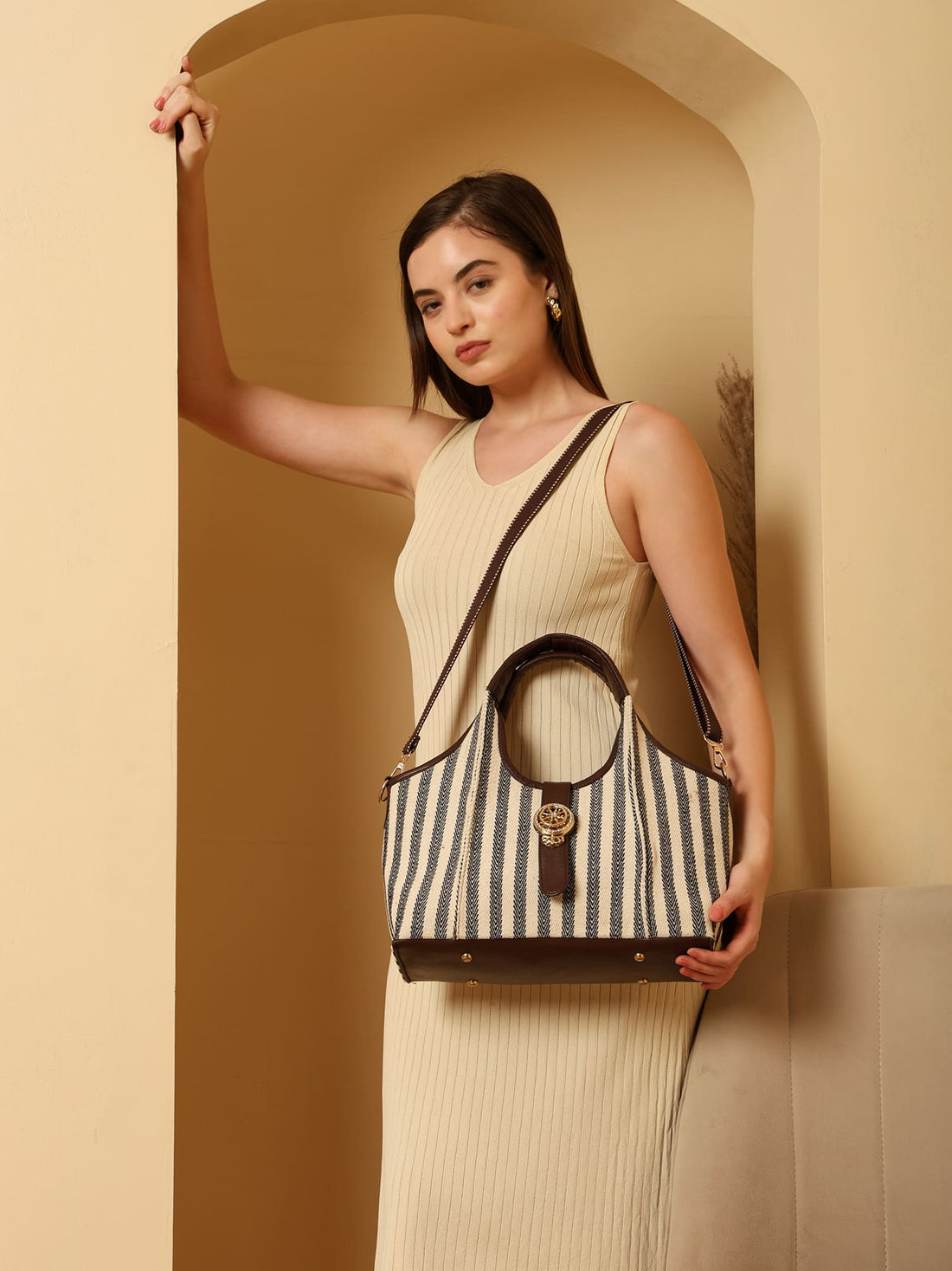 ENSAC Hobo-Style Sling Bag – Blue Stripes