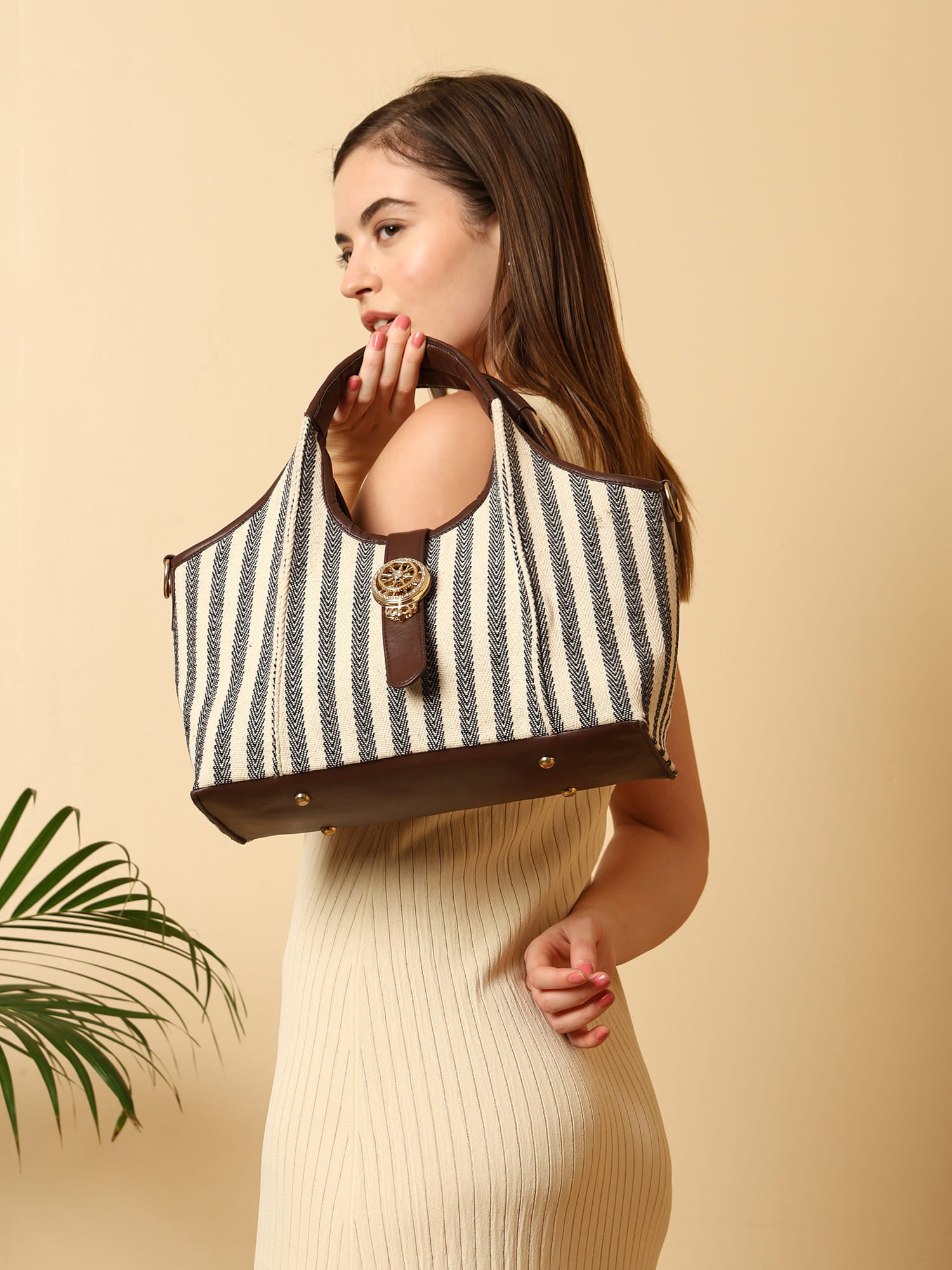 ENSAC Hobo-Style Sling Bag – Blue Stripes