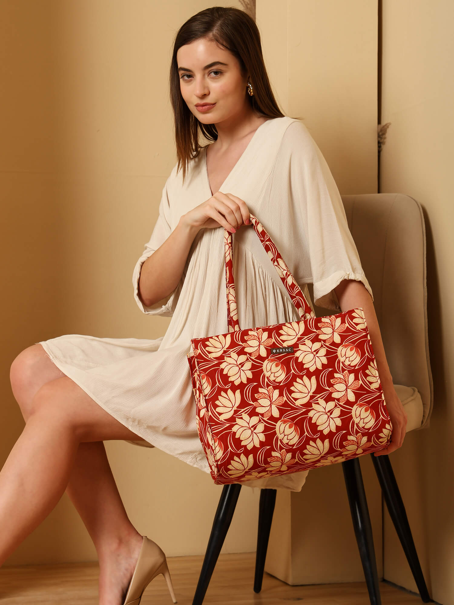 ENSAC Lotus Small Printed Tote Bag – Compact, Stylish & Everyday Friendly