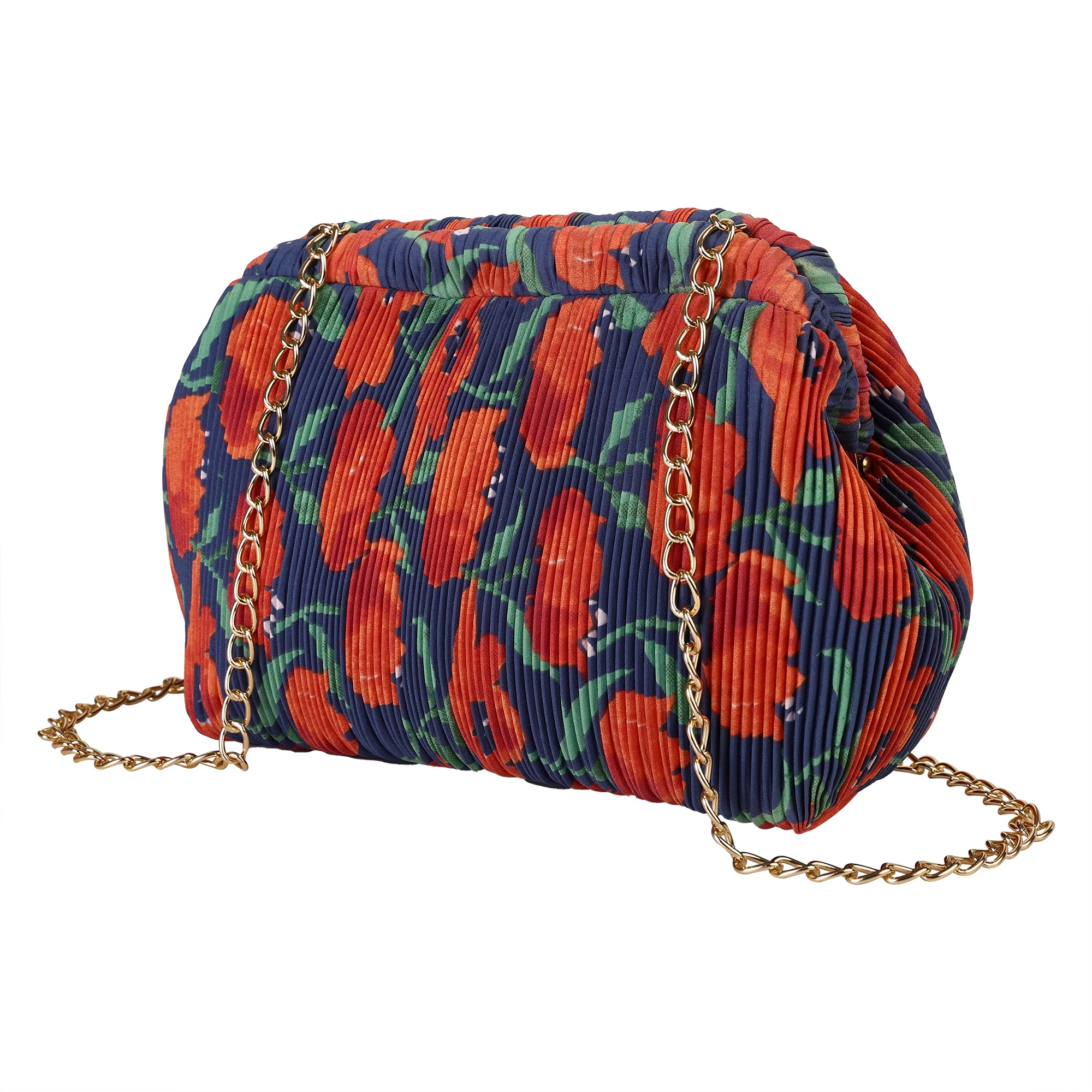 Floral Pleated Chain Clutch Bag for Women | red color Party Clutch