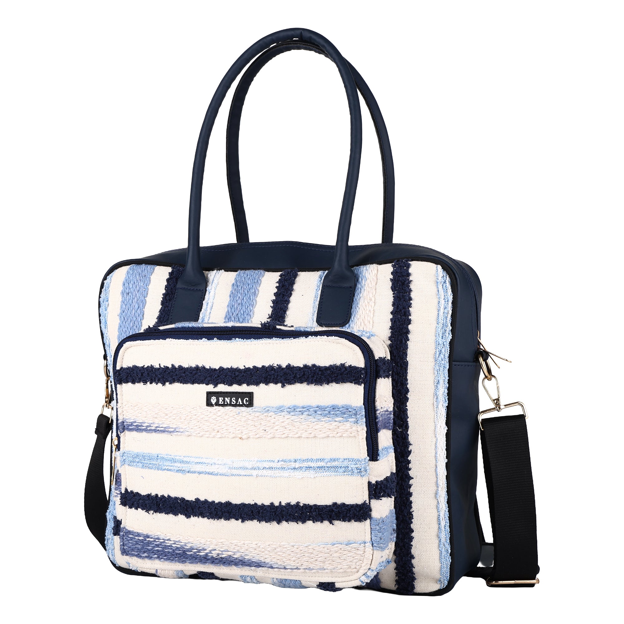 ENSAC Laptop Bag for Women & Men | Stylish Fabric Laptop Tote Bag with Detachable Shoulder Strap | Office Messenger Bag for Laptop, Documents & Daily Essentials | Multi-Pocket Work Bag