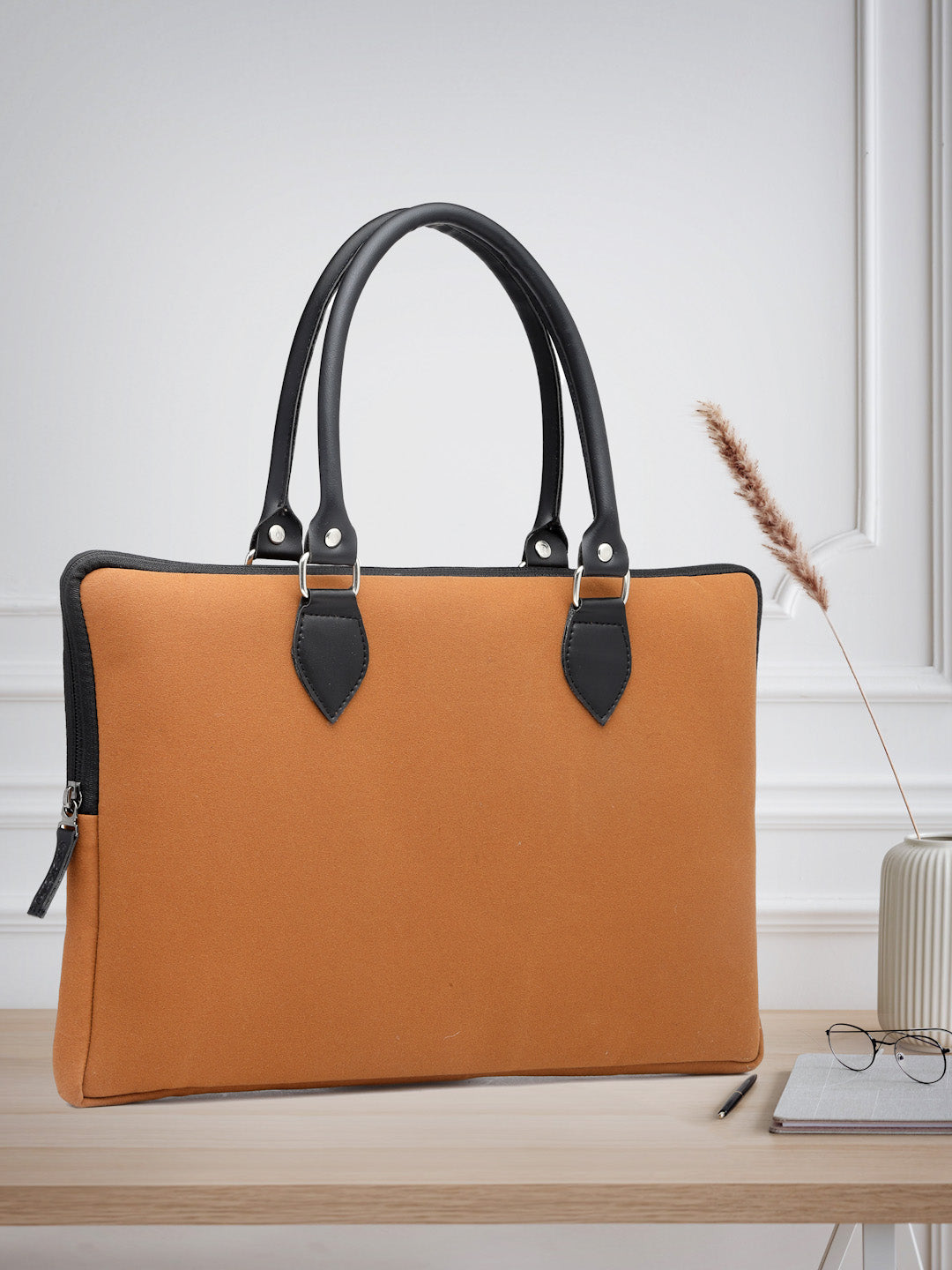 ENSAC Slim Tan Laptop & Office Shoulder Bag – Sleek Leather Strap Design