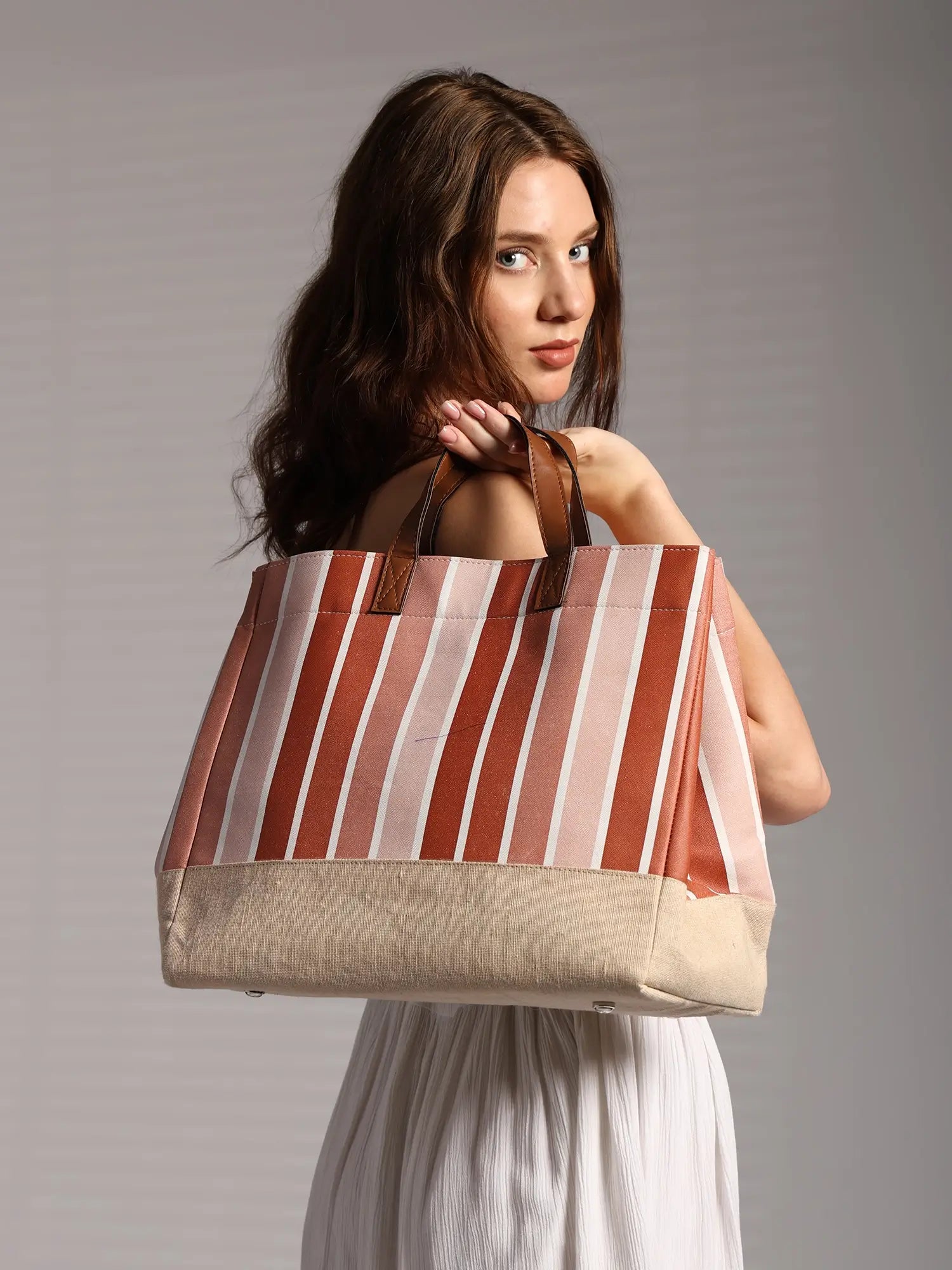 Red and white striped canvas tote bag for women by Ensac
