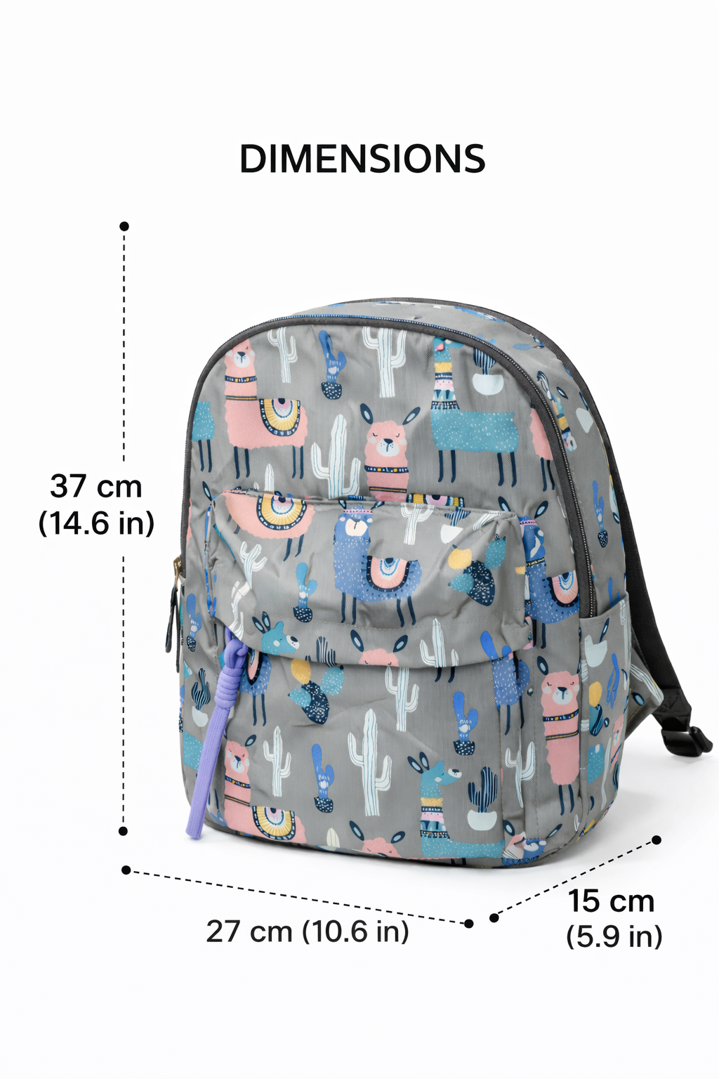 Backpack with dimensions labeled on a white background BY ENSAC