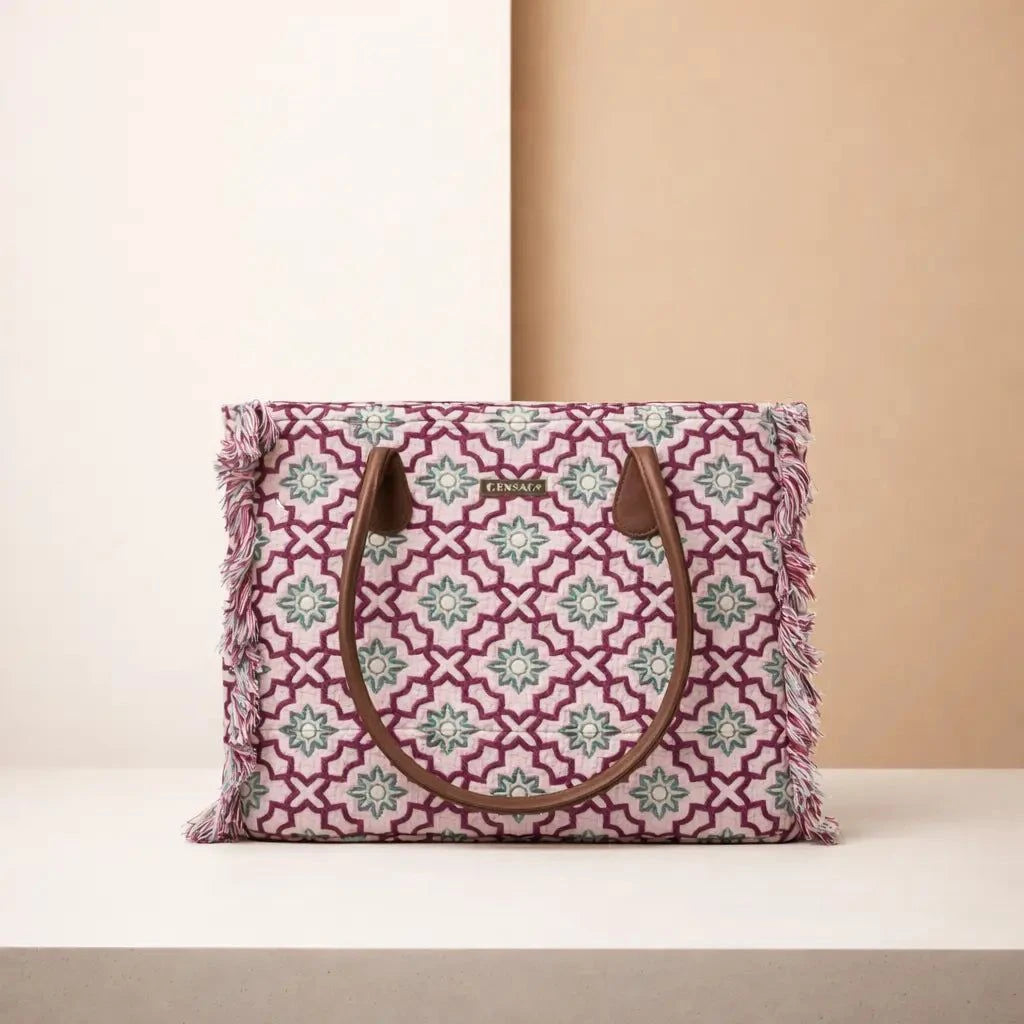 ENSAC Purple Jacquard Tote Bag for Women ensacworld
