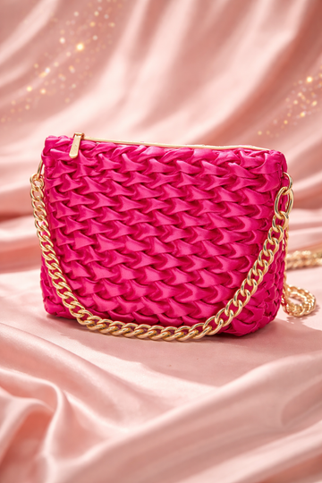Stylish Pink Women Handbag with Gold Chain Strap