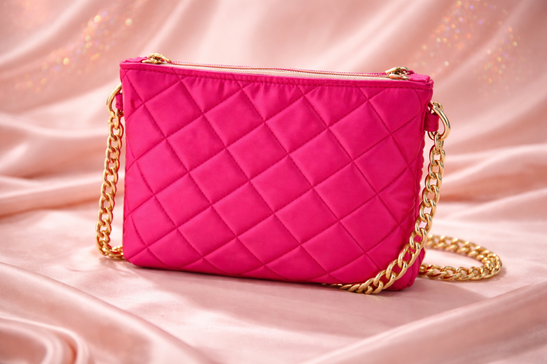 Stylish Pink Women Handbag with Gold Chain Strap